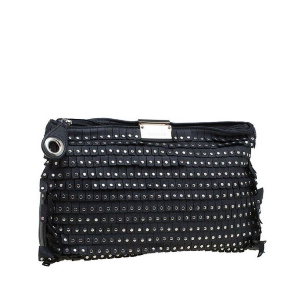 Jimmy Choo Black Lambskin studded Zulu clutch